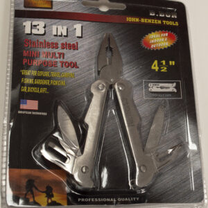 Stainless steel multi functional pocket tool: 4.5" Pliers with multiple functions. 13 in 1