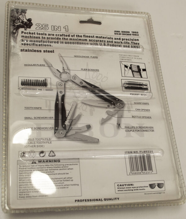 Stainless steel multi functional pocket tool: 6" needlenose pliers with other functions and a screwdriver set. 25 in 1 - Image 2