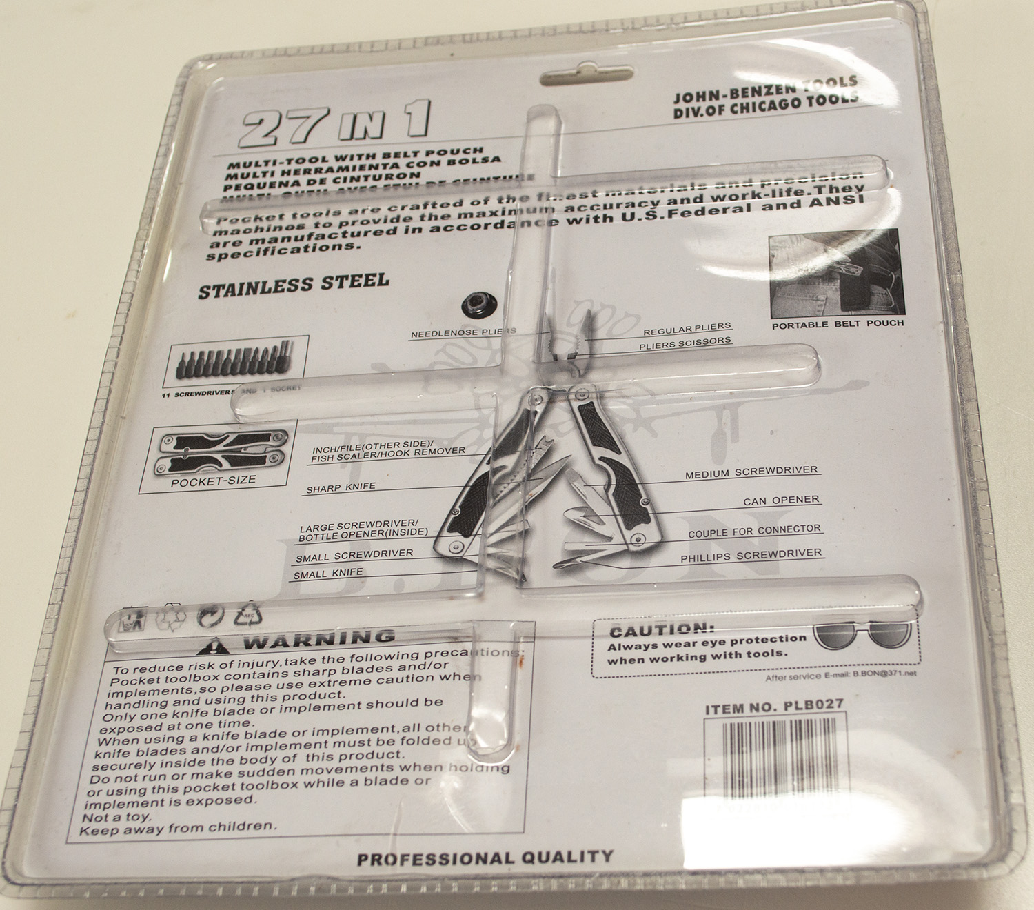 Stainless steel multi functional pocket tool: 7" needlenose pliers with other functions and a screwdriver set. 27 in 1 - Image 2