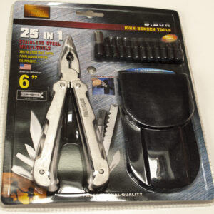 Stainless steel multi functional pocket tool: 6" Pliers with other functions and a screwdriver set. 25 in 1