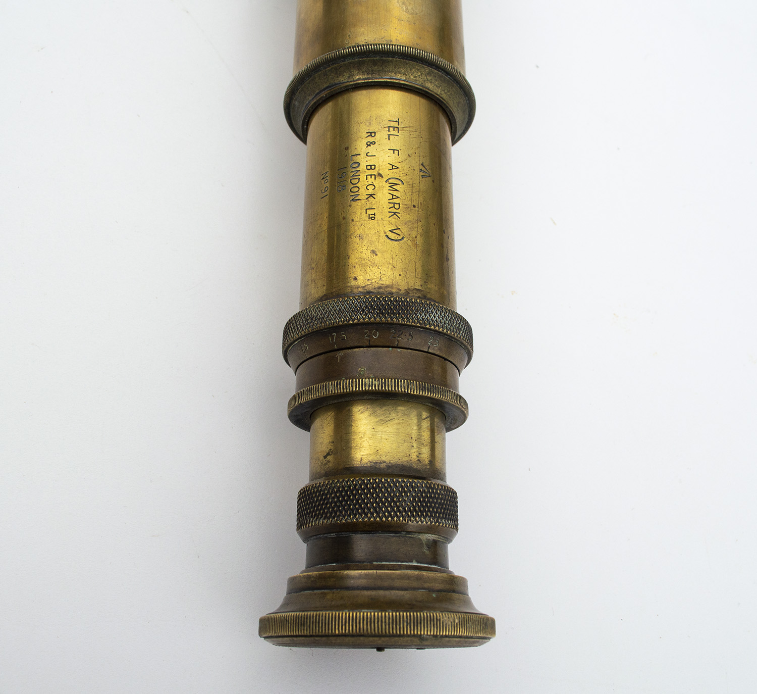 Rare antique large powerful TEL F A (Mark V) R & J Beck London 1918 WW1 Brass Telescope. 15x to 25x adjustable magnifications - Image 4