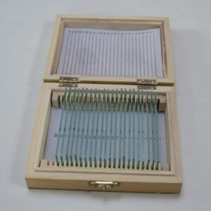 Wooden microscope slide box with 22 blank thick glass slides
