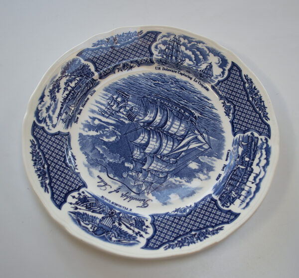 Vintage Alfred Meakin Fair Winds Blue & White Porcelain Plate. Friendship of Salem. 10.5" Diameter - Image 2