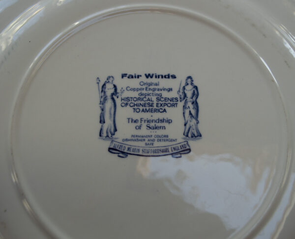 Vintage Alfred Meakin Fair Winds Blue & White Porcelain Plate. Friendship of Salem. 10.5" Diameter - Image 3