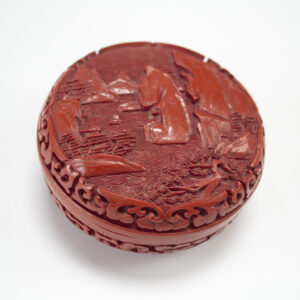 Vintage hand carved cinnabar lacquer circular box