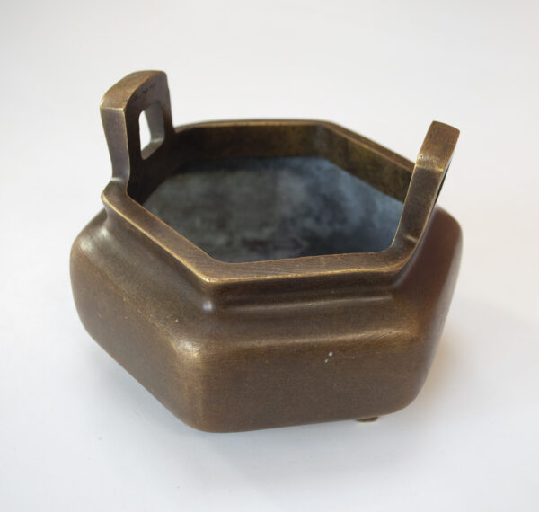 Antique hexagonal red copper incense burner / censer. 85mm high, 114mm wide - Image 3