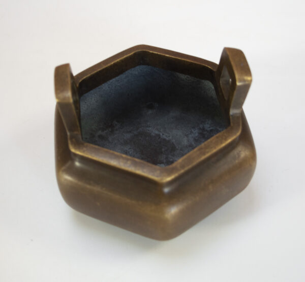 Antique hexagonal red copper incense burner / censer. 85mm high, 114mm wide - Image 2
