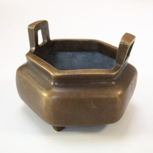 Antique hexagonal red copper incense burner / censer.
