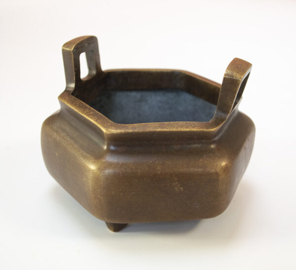 Antique hexagonal red copper incense burner / censer.