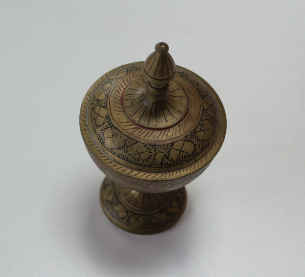 Rare Antique Lidded and Chiselled Brass Indian Cup. 5.1" High - Image 2