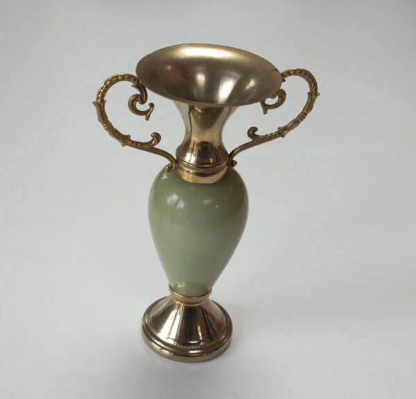 Vintage Onyx and Brass Single Rose Vase or Candle Holder. 22cm / 8.7" High