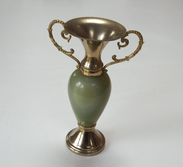 Vintage Onyx and Brass Single Rose Vase or Candle Holder. 22cm / 8.7" High - Image 2