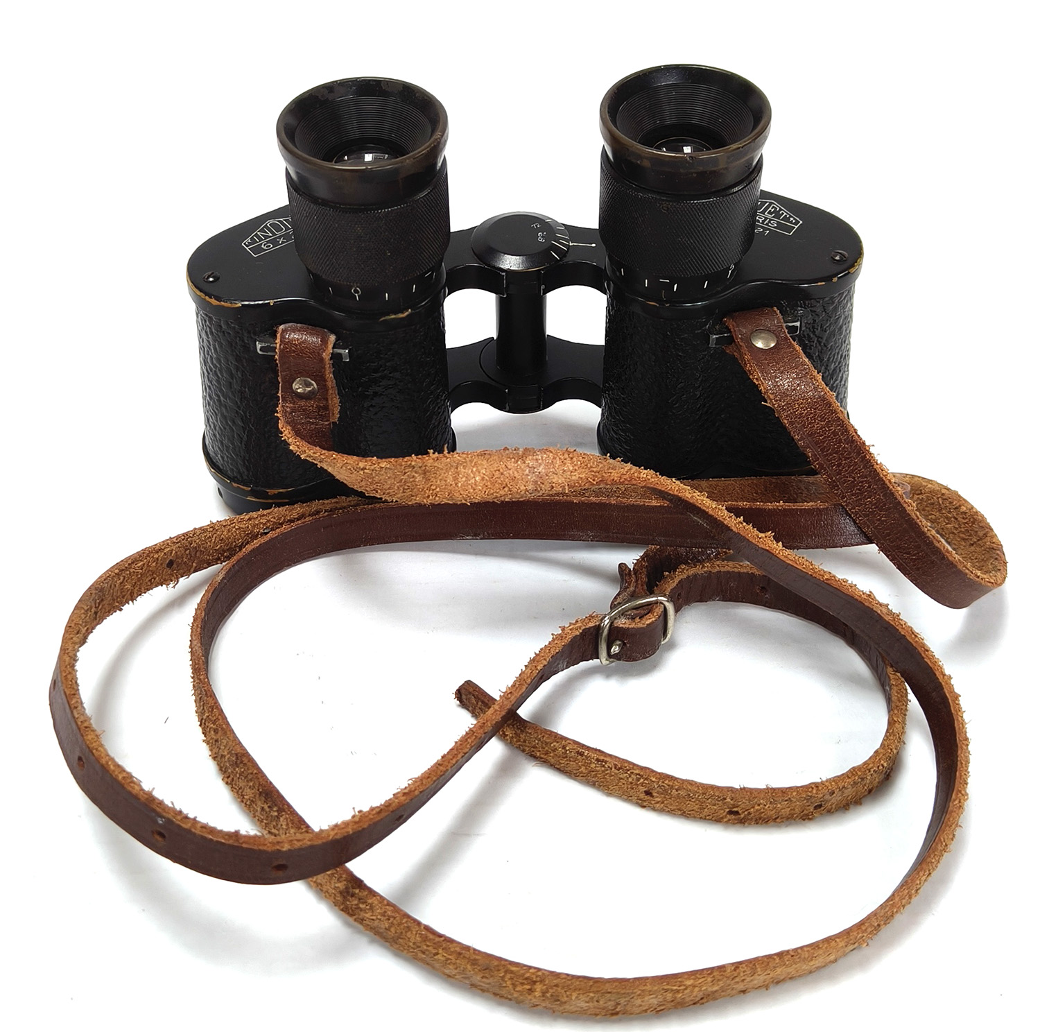 Rare French INDIX 6X24 HUET PARIS 1926 Military Binoculars. Individual Eyepiece Focusing - Image 3