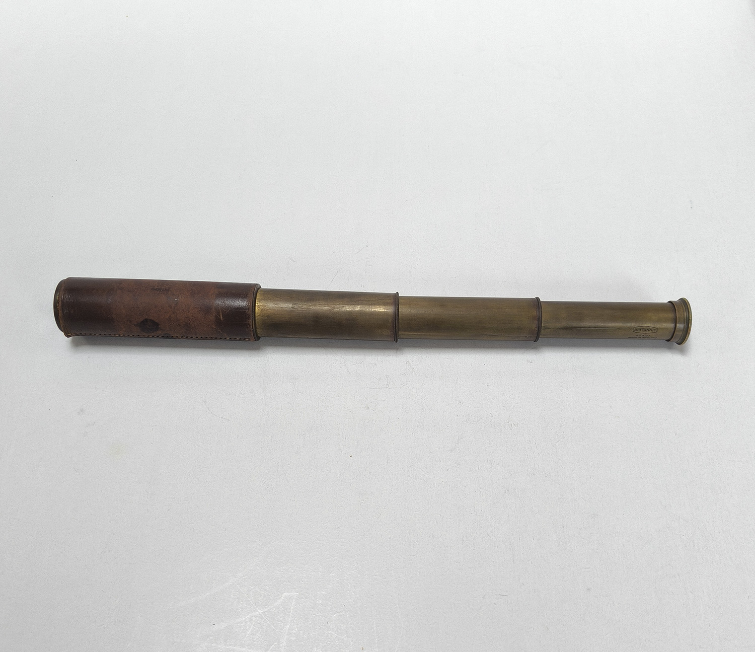 WW2 Britannic BC & Co. 3-draw 15x brass leather bound telescope