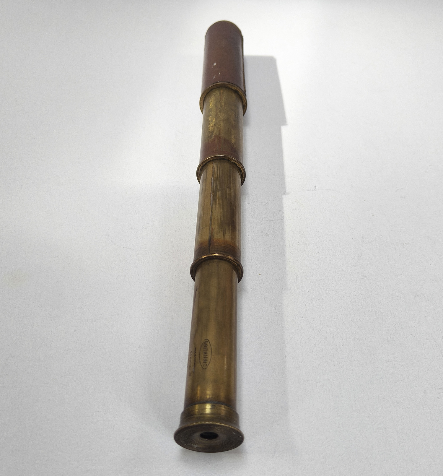 Britannic BC & Co. 3-Draw 15x Brass Leather Binding Telescope. WWII - Image 5
