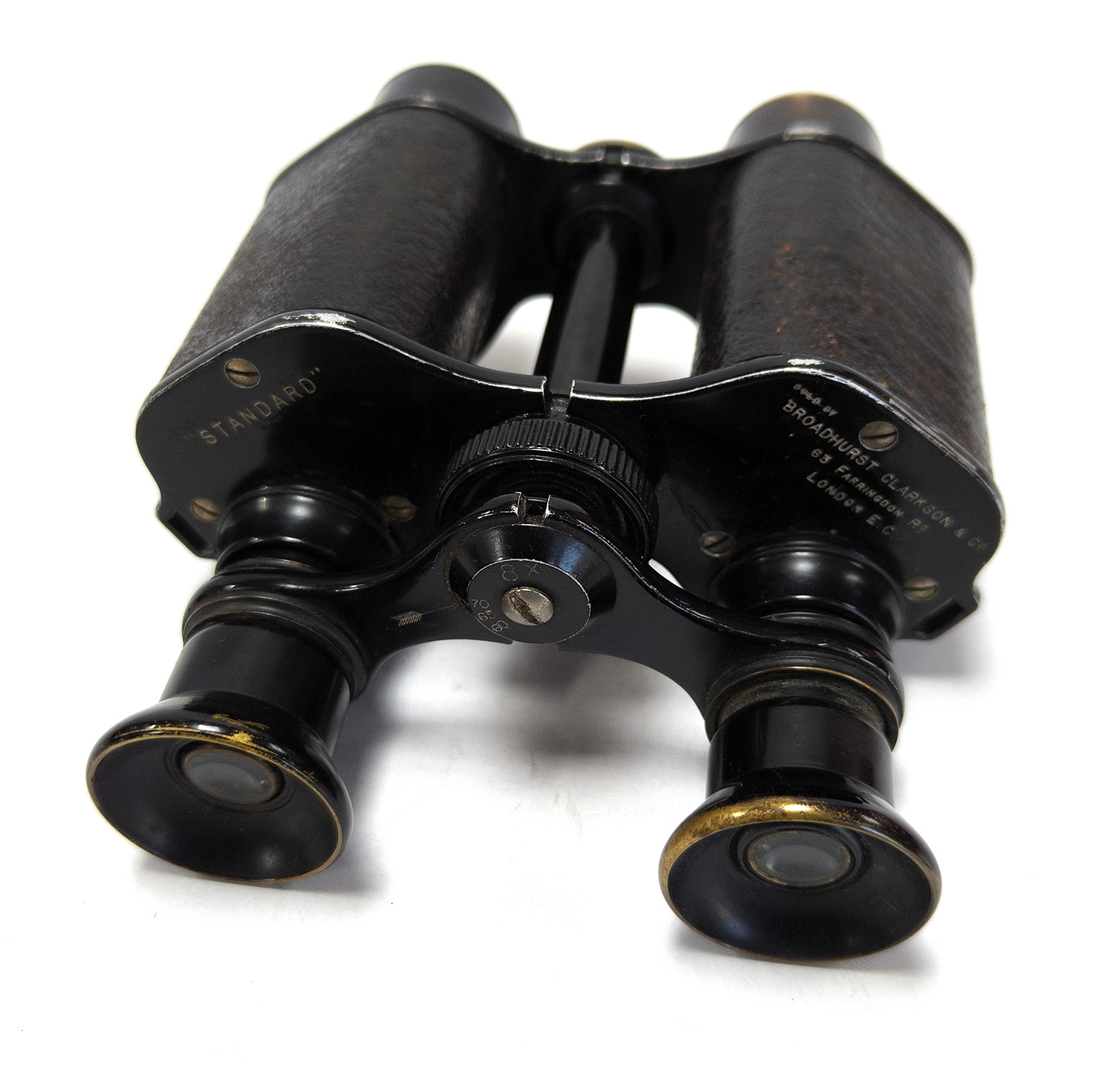 Broadhurst Clarkson 8x20 "Standard" Binoculars with leather case. WW1? - Image 6