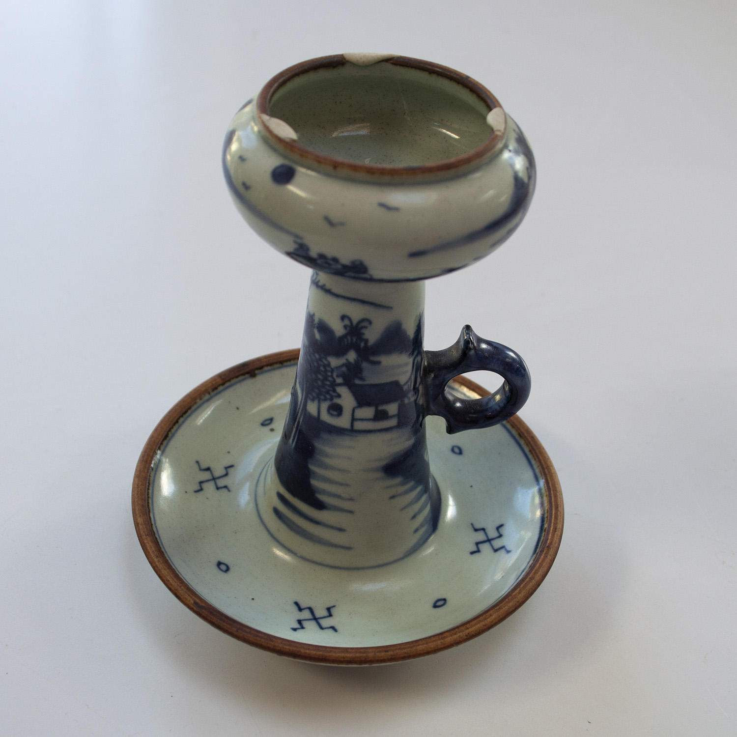 Antique Chinese Blue and White Porcelain Oil Lamp