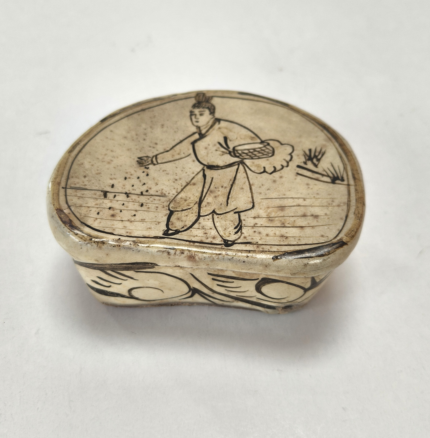 Vintage Handcrafted Ceramic Box with Asian-Inspired Art