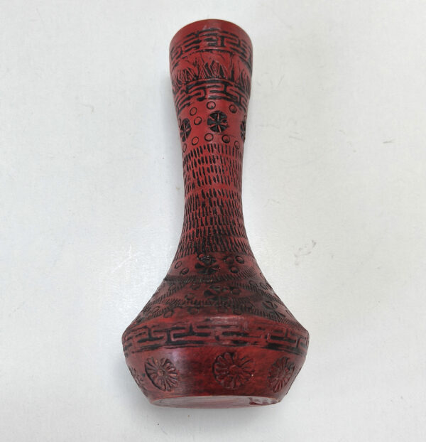 Vintage Hand-Carved Ceramic Vase - Red Floral, Geometric and Animal Pattern - Image 2