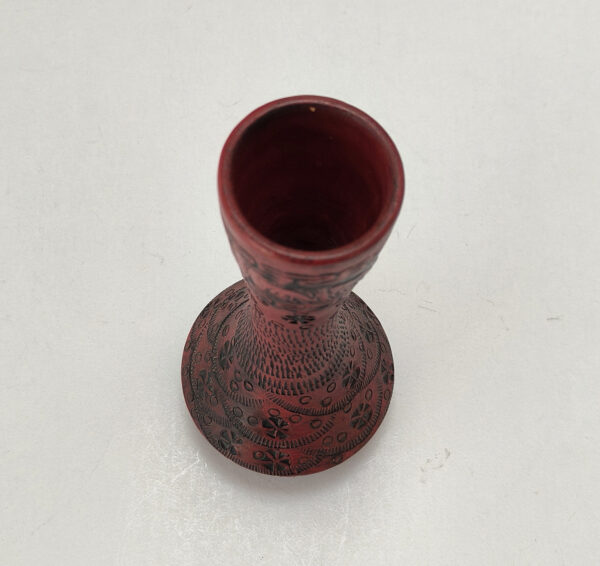 Vintage Hand-Carved Ceramic Vase - Red Floral, Geometric and Animal Pattern - Image 5