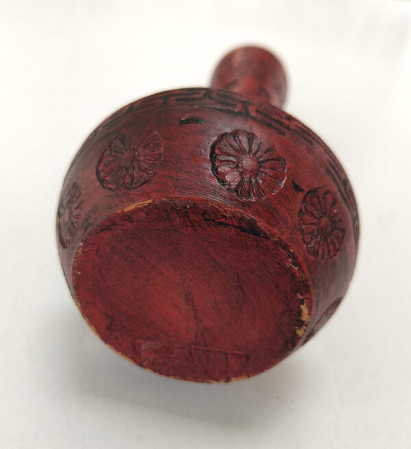 Vintage Hand-Carved Ceramic Vase - Red Floral, Geometric and Animal Pattern - Image 6