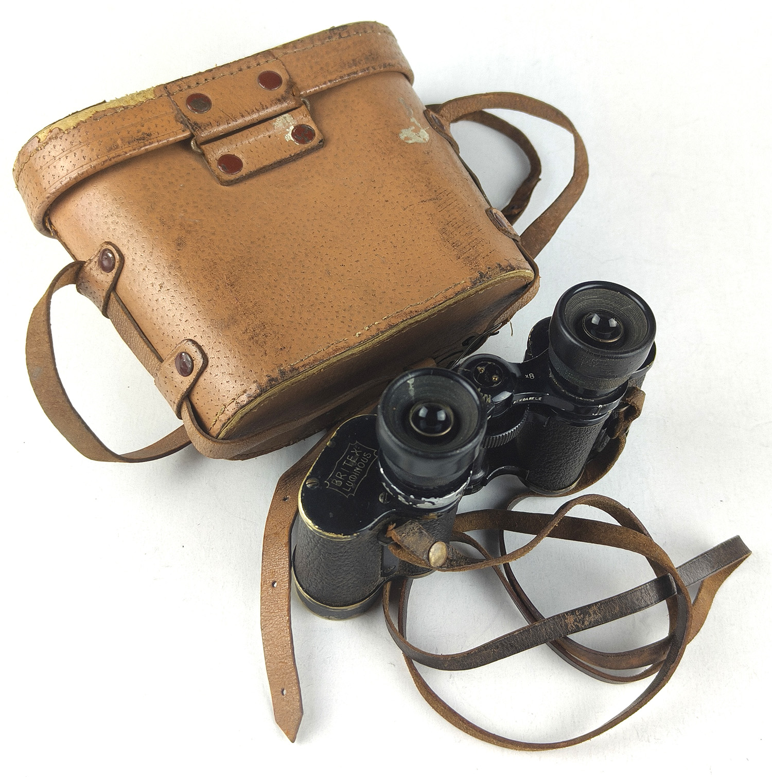 Vintage Britex Luminous 8x Binoculars by Groos Ltd. London. Leather Case Included - Image 2