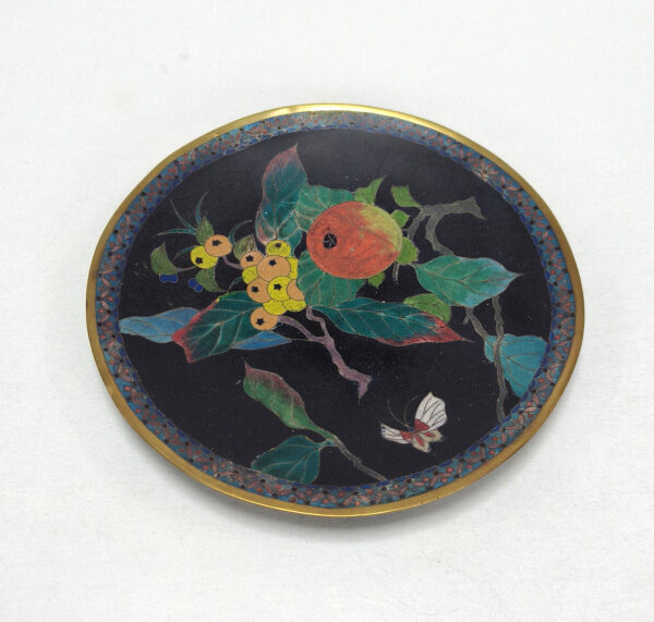 Antique Cloisonné Enamel Plate Floral & Fruit Design