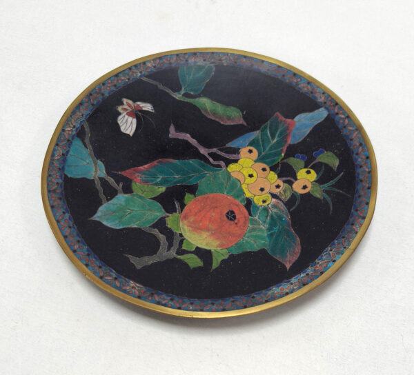 Antique Cloisonné Enamel Plate Floral & Fruit Design