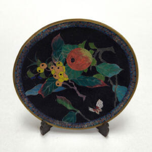 Antique Cloisonné Enamel Plate Floral & Fruit Design