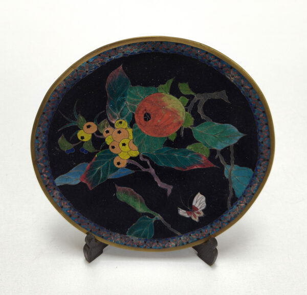 Antique Cloisonné Enamel Plate Floral & Fruit Design