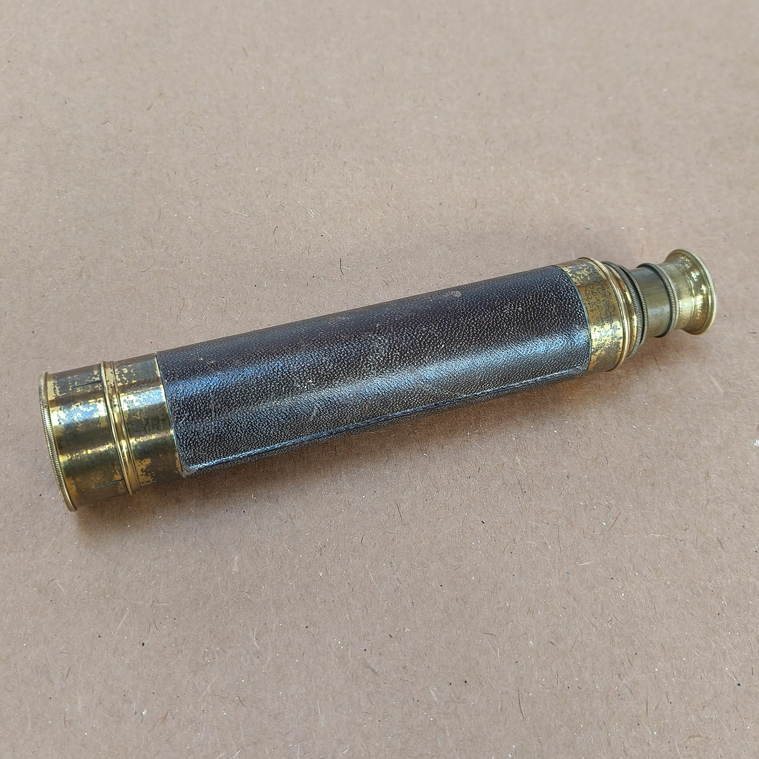 Vintage 3-Draw Brass & Leather Telescope