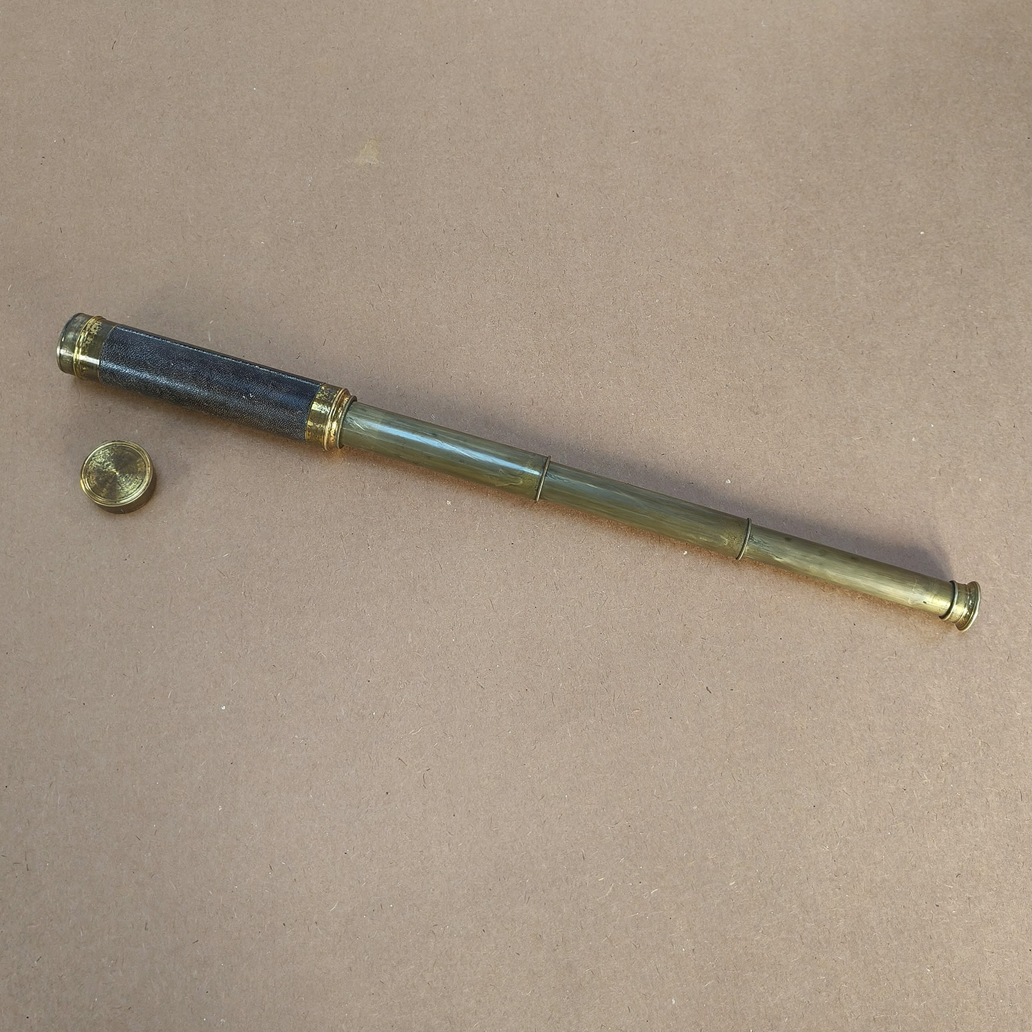 Vintage 3-Draw Brass & Leather Telescope