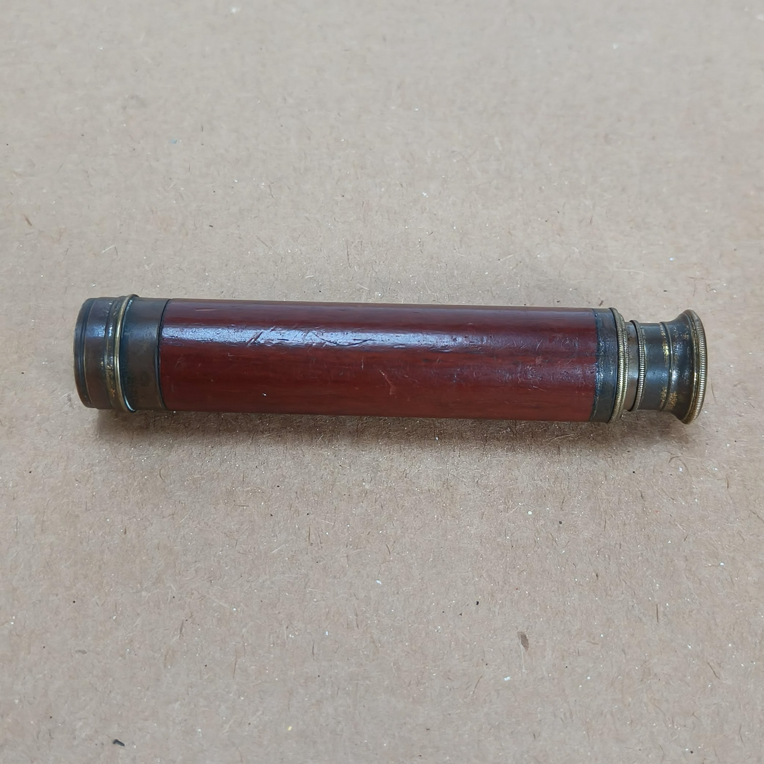 Vintage 3-Draw Brass & Wood Pocket Telescope