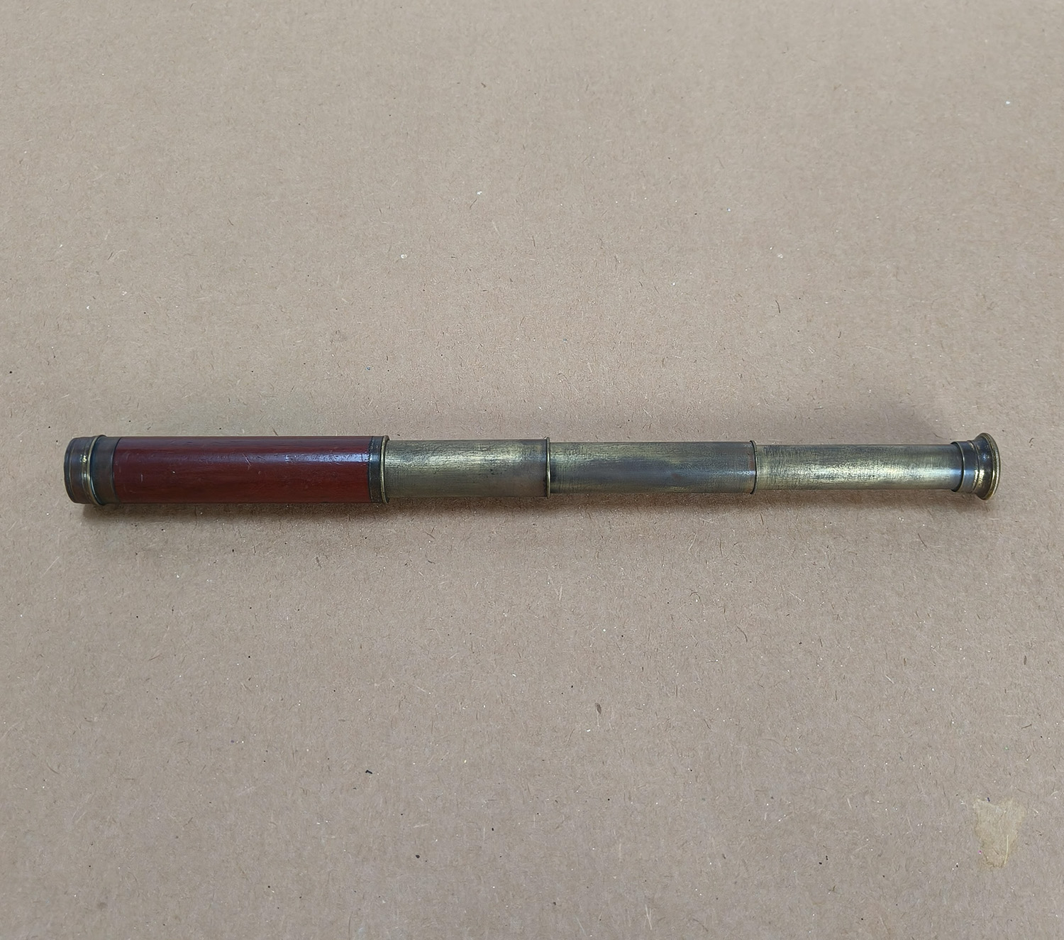 Vintage 3-Draw Brass & Wood Pocket Telescope