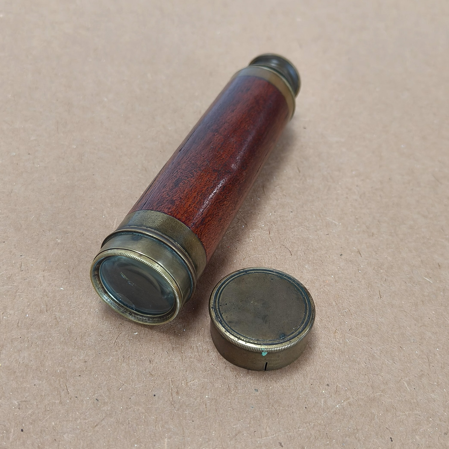 Vintage 3-Draw Brass & Wood Pocket Telescope