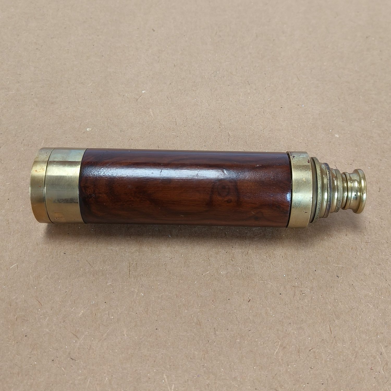 Vintage Brass & Wood 3-Draw Handheld Telescope