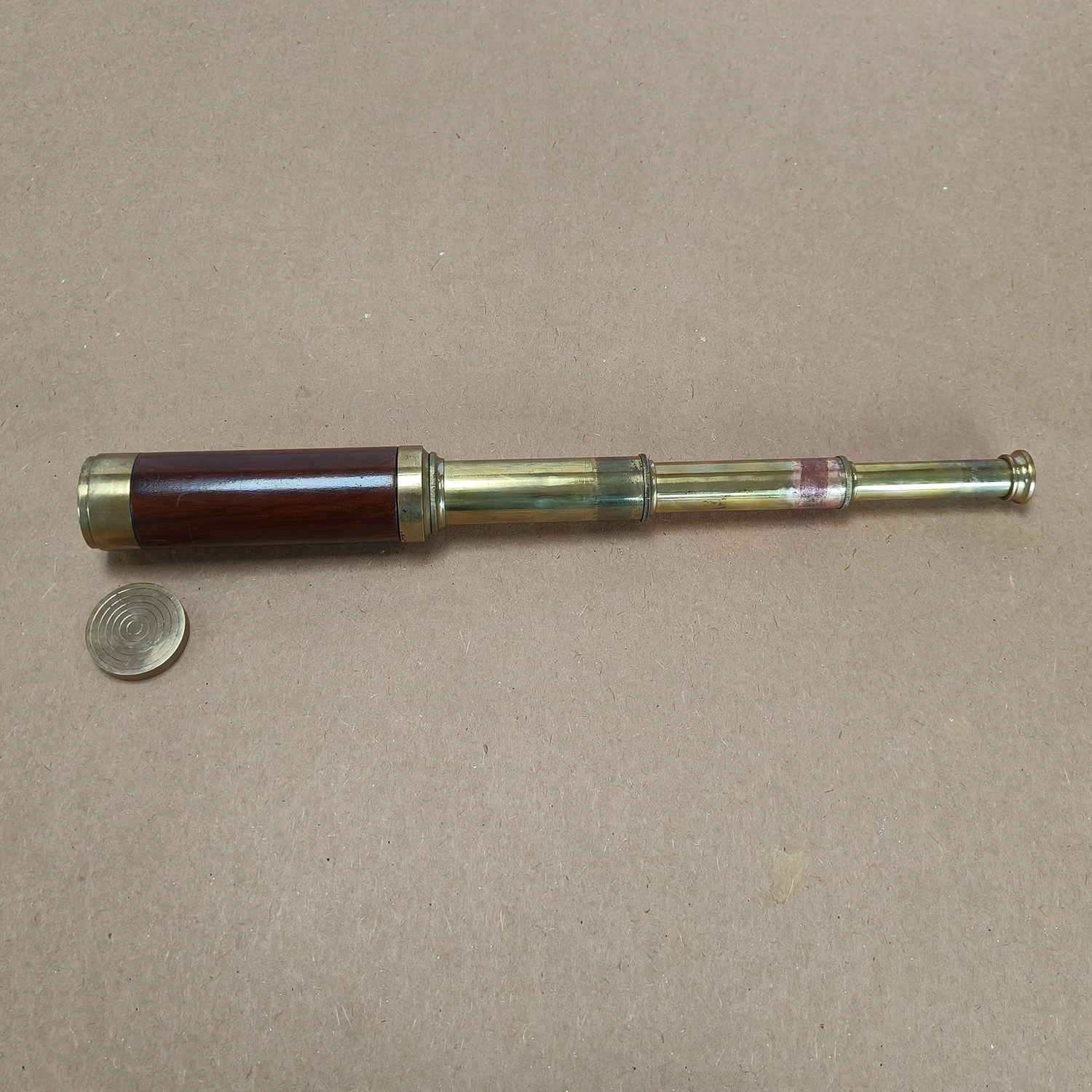 Vintage Brass & Wood 3-Draw Handheld Telescope