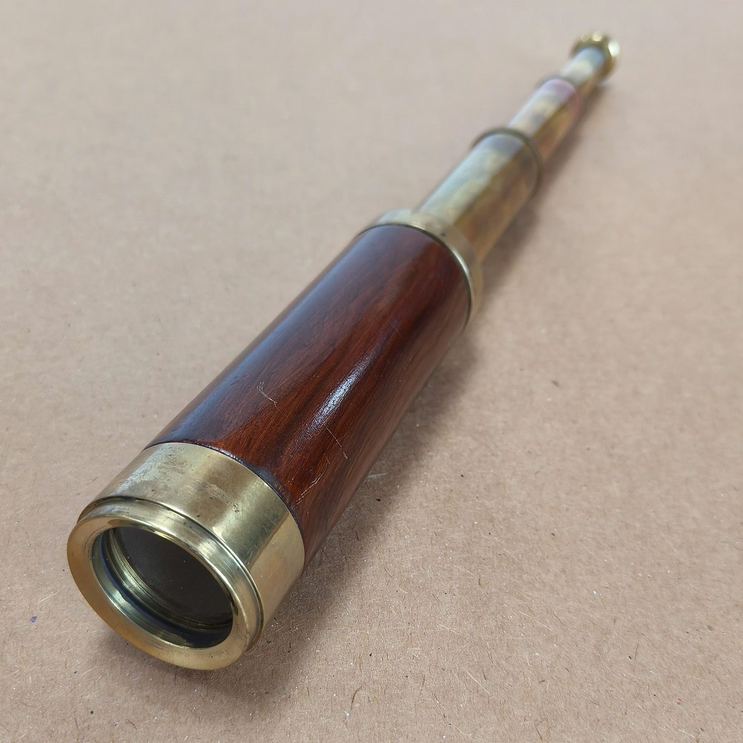 Vintage Brass & Wood 3-Draw Handheld Telescope