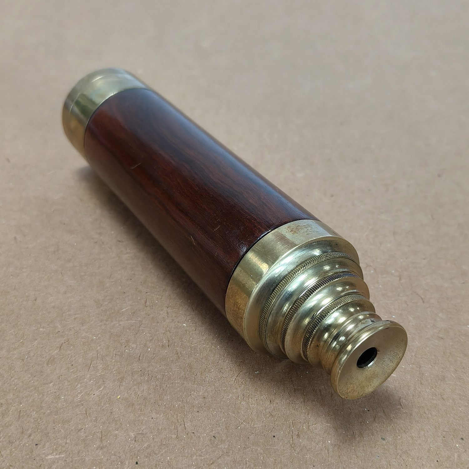 Vintage Brass & Wood 3-Draw Handheld Telescope