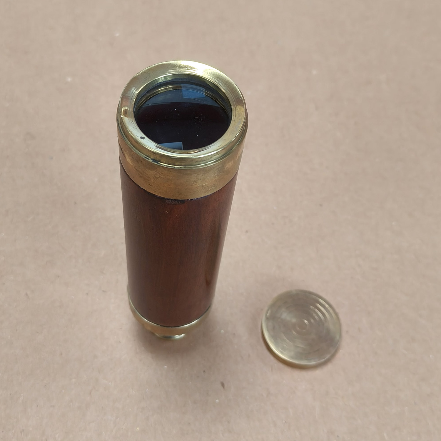 Vintage Brass & Wood 3-Draw Handheld Telescope