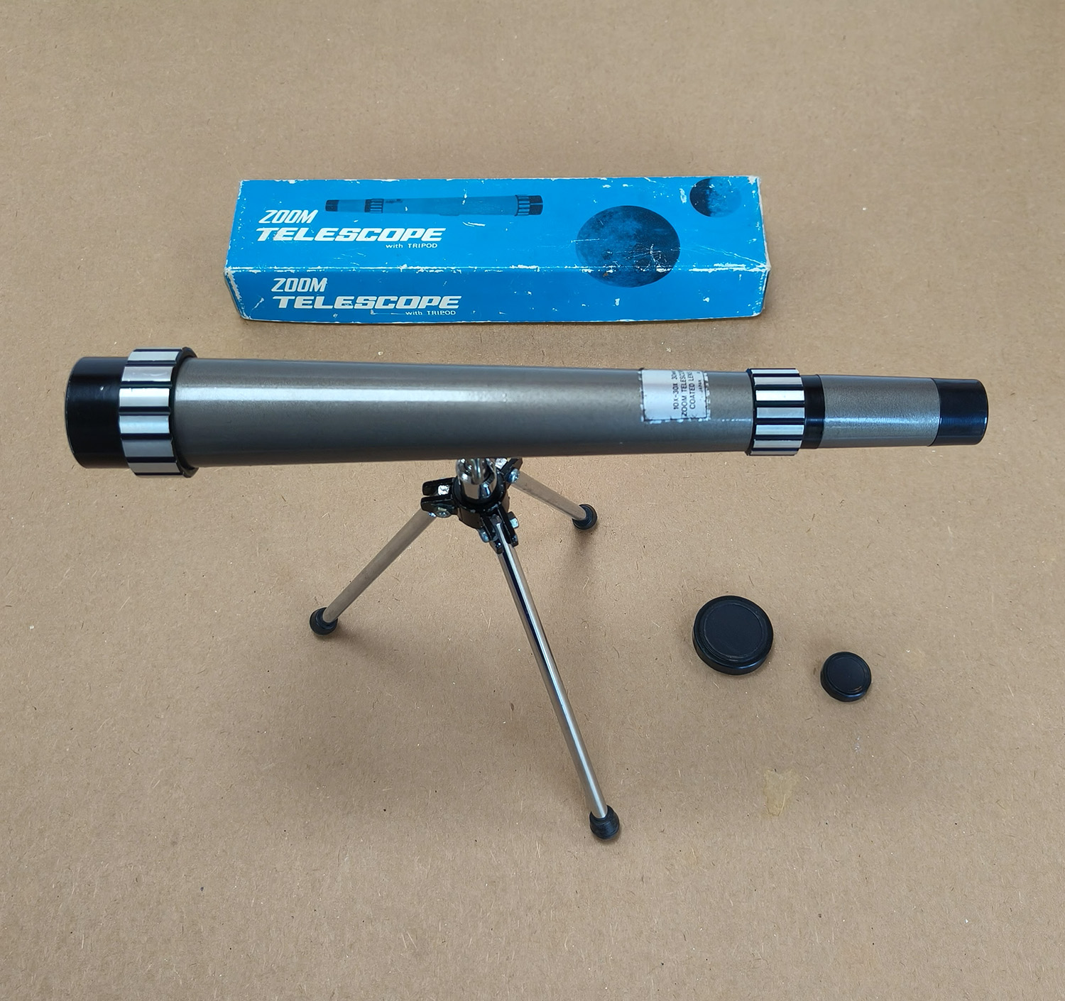 Vintage Japan 10–30×30 Zoom Telescope with Tripod & Box