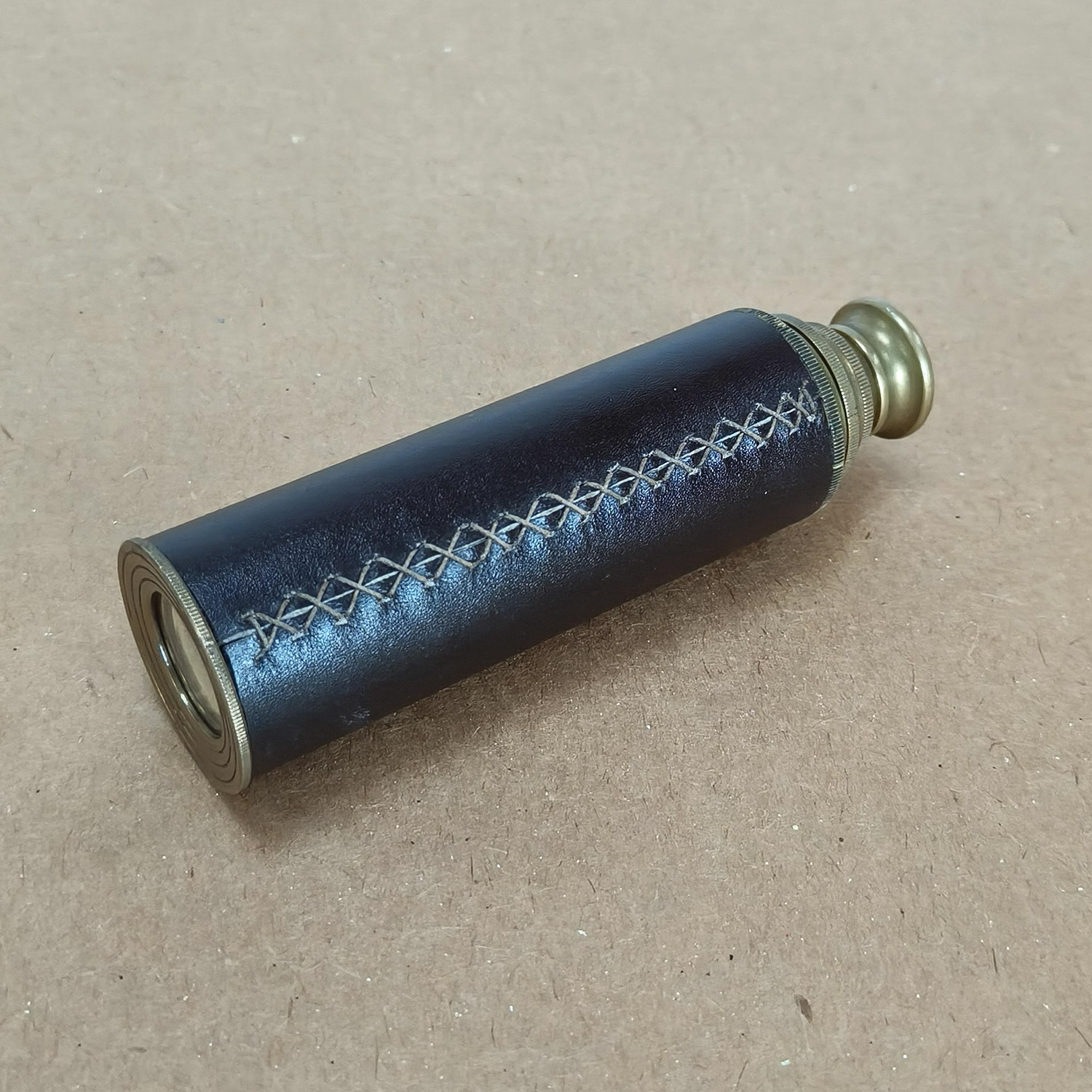 Vintage Brass & Leather 3-Draw Pocket Telescope_