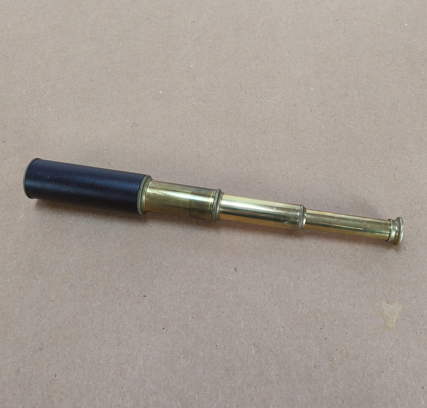 Vintage Brass & Leather 3-Draw Pocket Telescope_