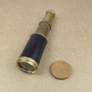 Vintage 2-Draw Brass Pocket Telescope Spyglass + Wooden Anchor Box