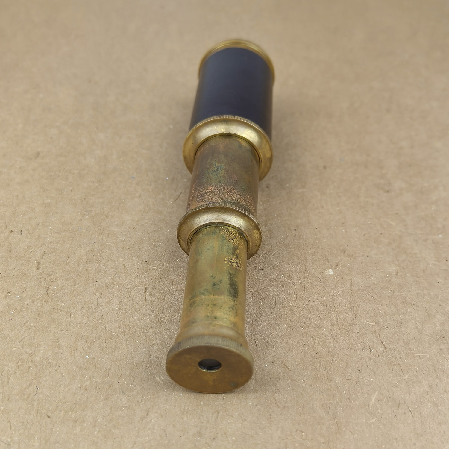 Vintage 2-Draw Brass Pocket Telescope Spyglass + Wooden Anchor Box