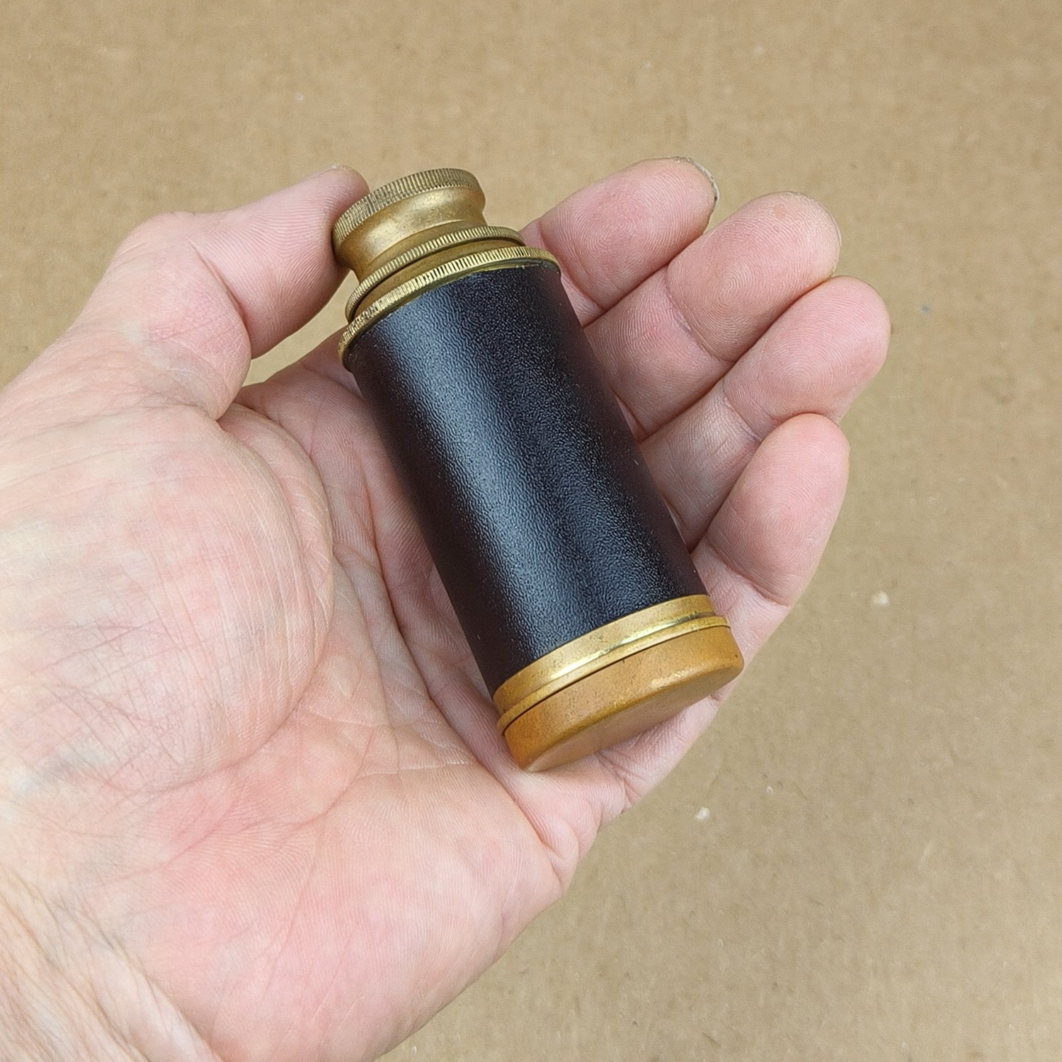 Vintage 2-Draw Brass Pocket Telescope Spyglass + Wooden Anchor Box