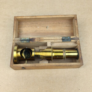 Antique Compact Brass Microscope (Simple Field Type) with Original Wooden Case