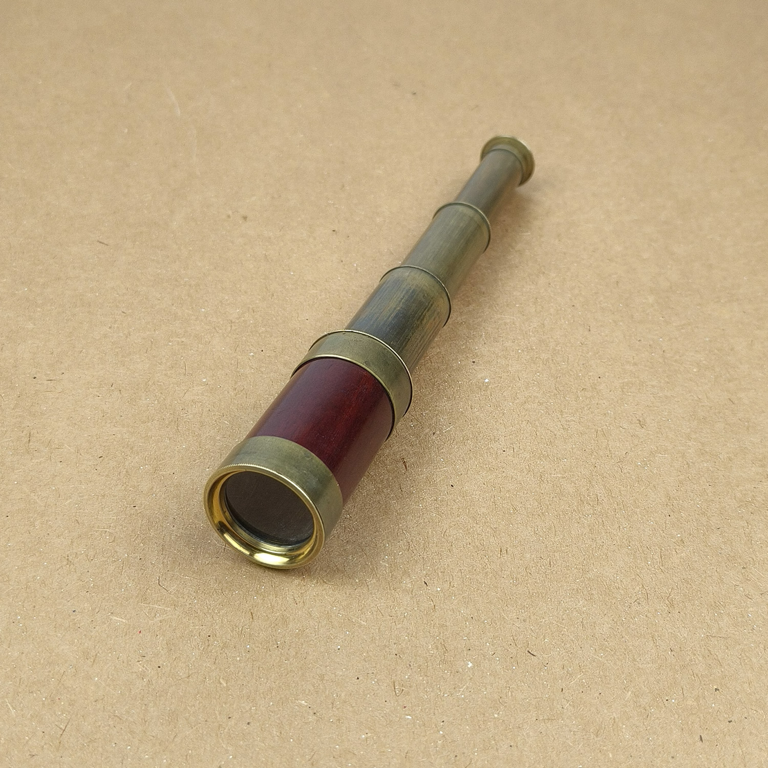 Vintage Mini 3-Draw Brass & Wood Pocket Telescope