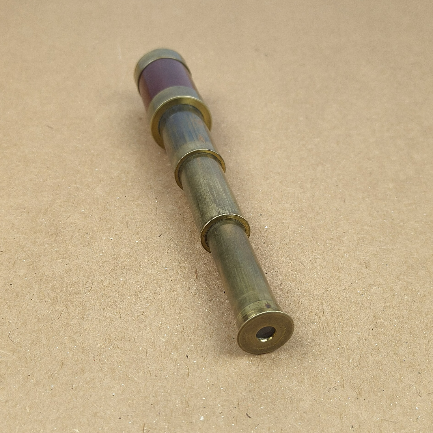 Vintage Mini 3-Draw Brass & Wood Pocket Telescope