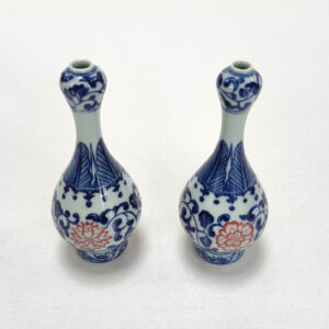 2 Vintage Miniature Blue & White Porcelain Bud Vases